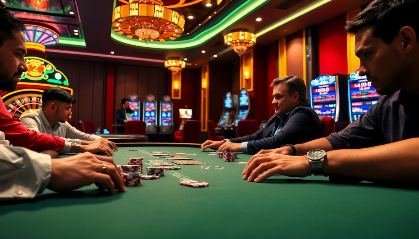 Experience thrilling gameplay at NK88S with our vibrant casino scene featuring poker and roulette.