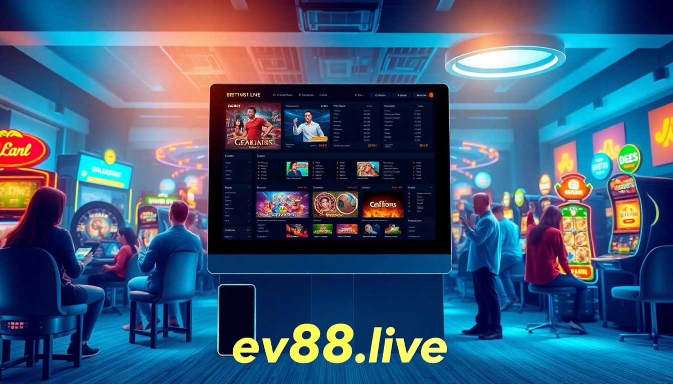 Engaging scene of online gaming at ev88win.live showcasing vibrant digital gaming interface and excited players.