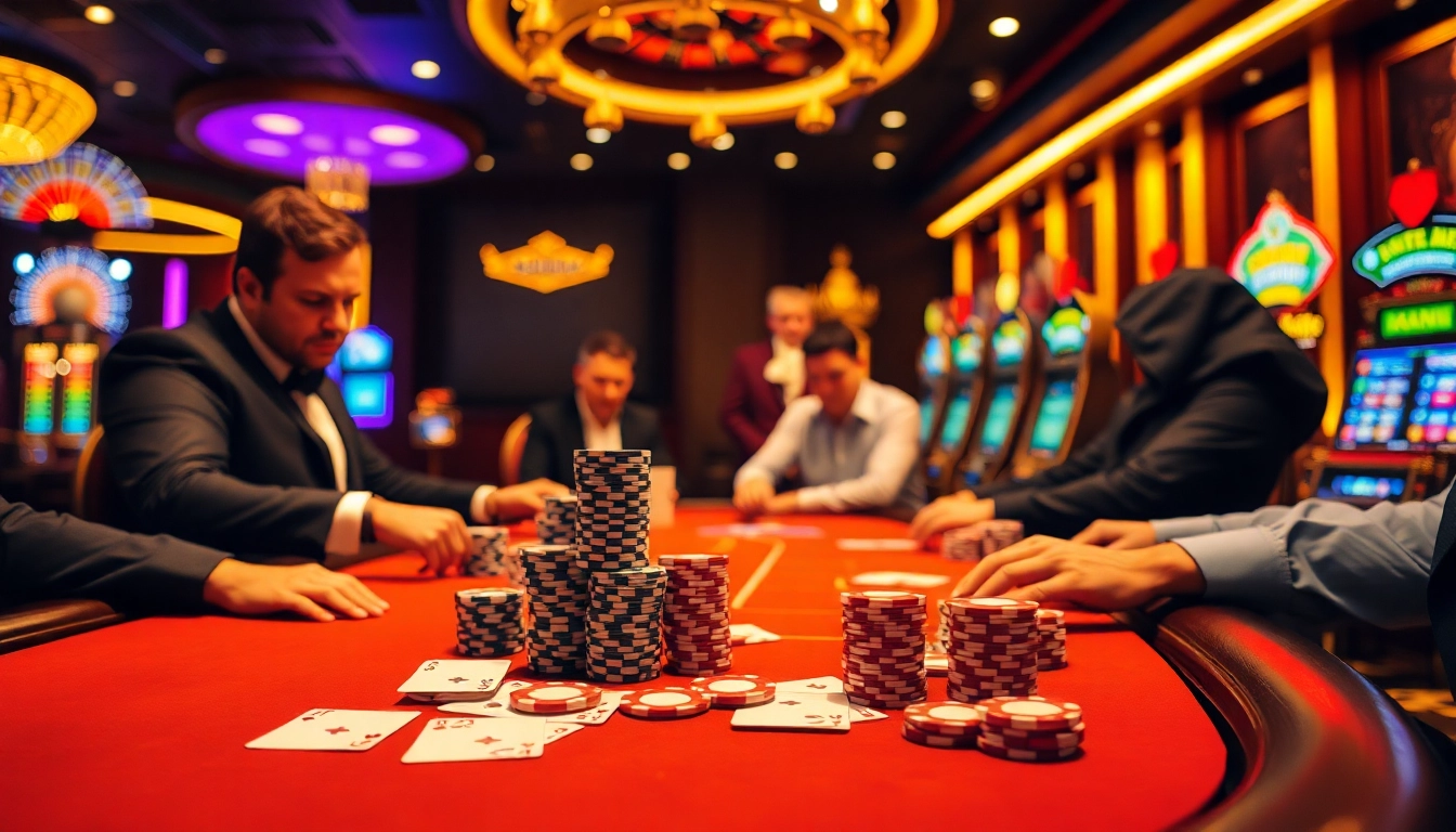 Exciting poker action at 68VIP casino with vibrant chips and cards.