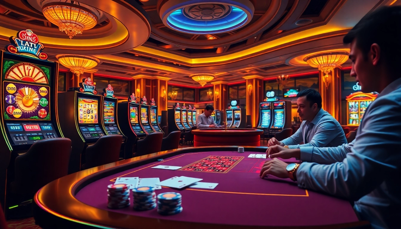 Illustration of an elegant casino scene featuring vibrant gambling elements emphasizing uu88 đăng nhập and excitement in gaming.