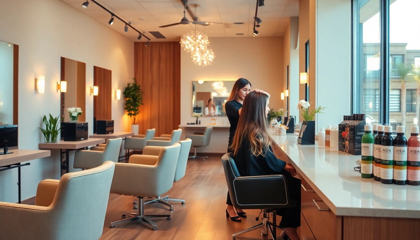 Best hair salon San Diego showcasing a styled interior, hair services, and Aveda products.