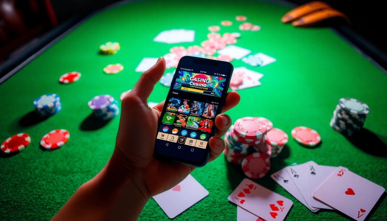 Engaging scene showcasing the TK88 online casino experience with vibrant casino elements and smartphone interface of tk88win.live.