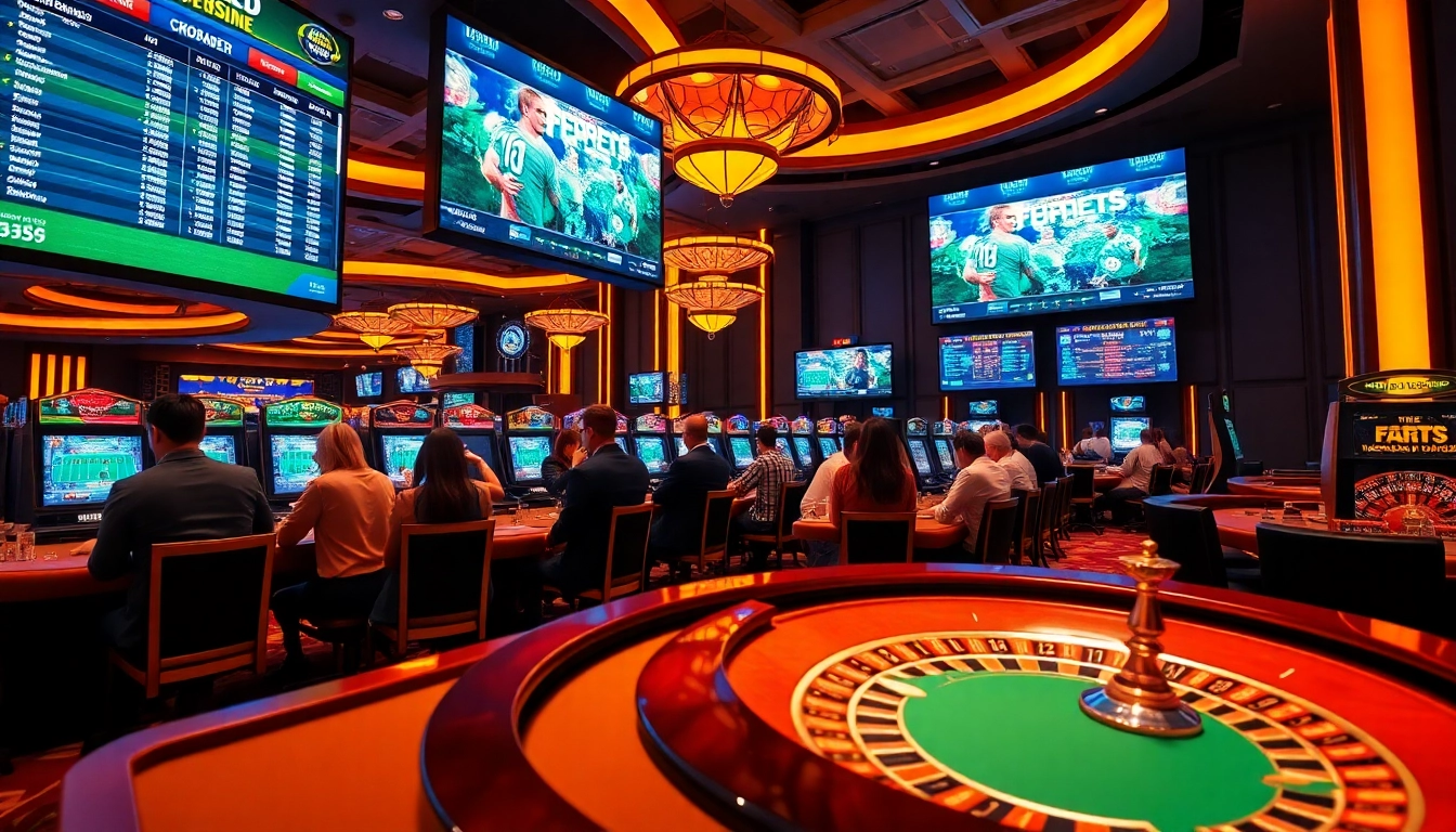 Engaging scene of okfun thể thao with players actively betting in a vibrant casino setting.