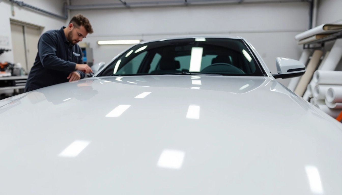 Application of PPF Chattanooga enhancing vehicle protection in a bright workshop.