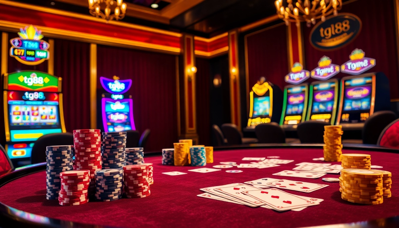 Experience the thrill of tg88 gaming with vibrant poker tables and shining slot machines.