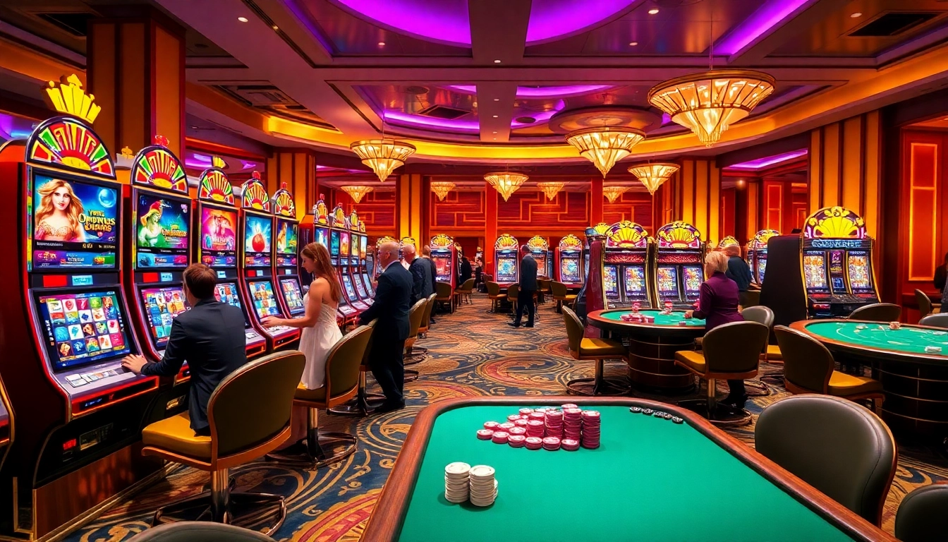Playing idn slot machines in a vibrant casino environment filled with excitement.