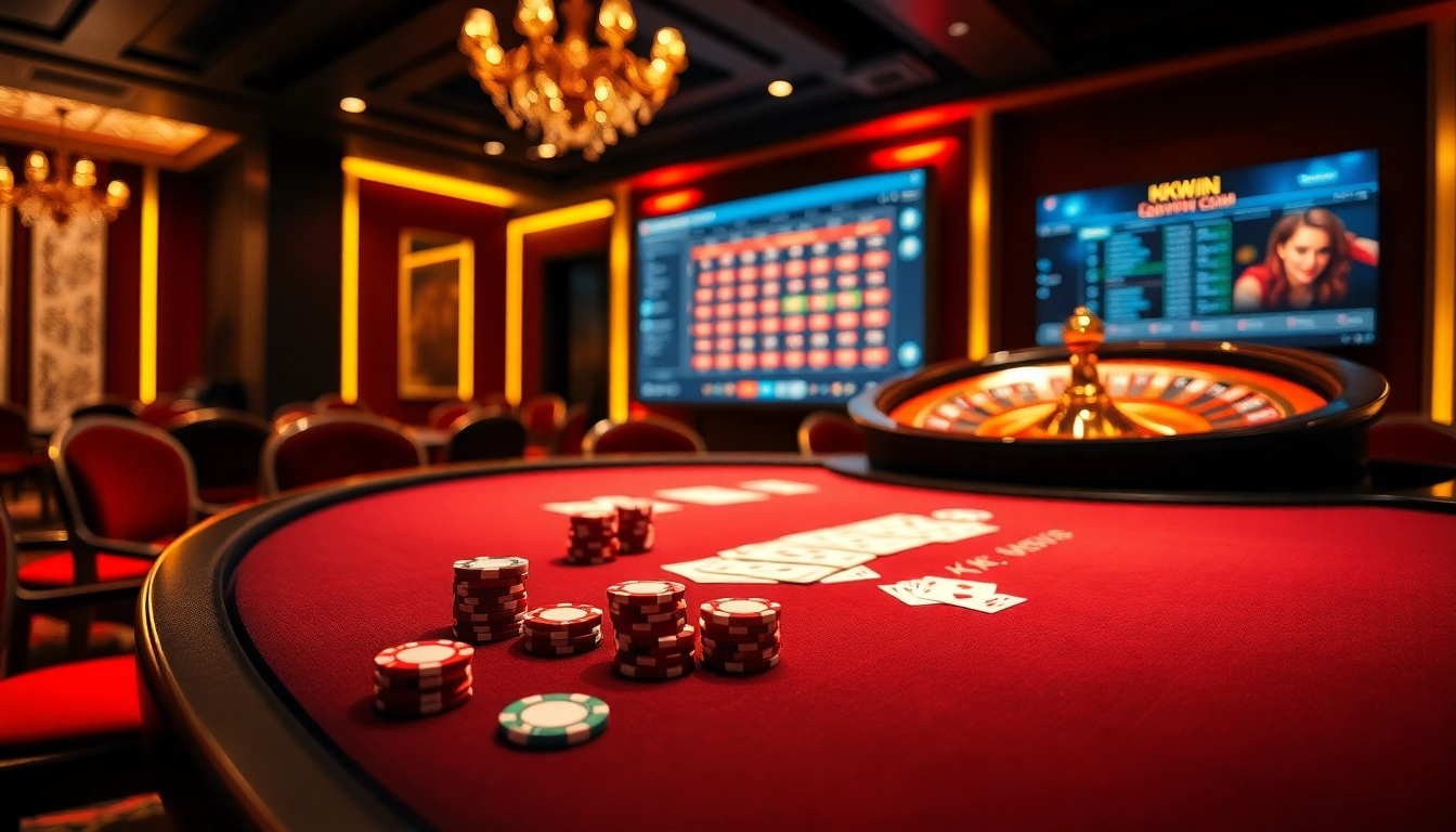 Experience high-stakes poker with kkwin.com at a luxurious casino setting.