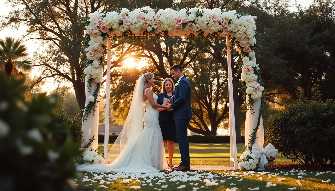 Couple celebrating Clarksburg ca weddings in a beautiful outdoor setting with floral decorations.