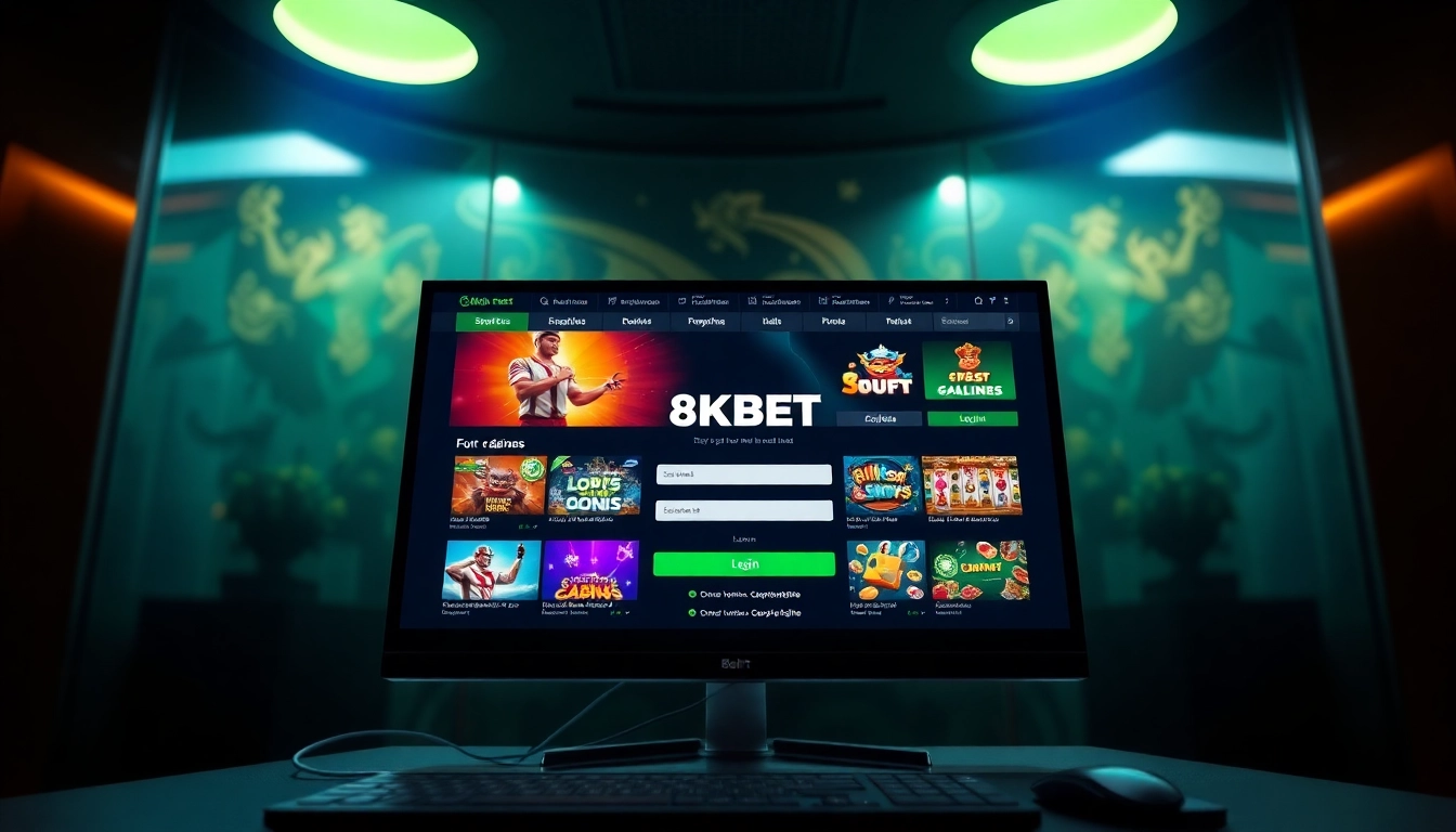 8kbet đăng nhập interface showcasing various online gambling games and user-friendly navigation.