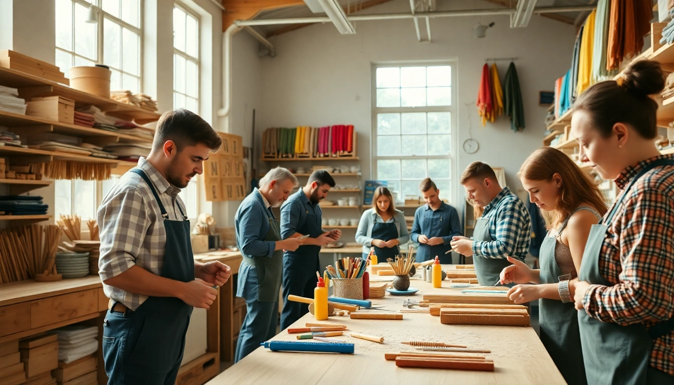 Engaging craft training programs with artisans teaching techniques in a vibrant workshop setting.
