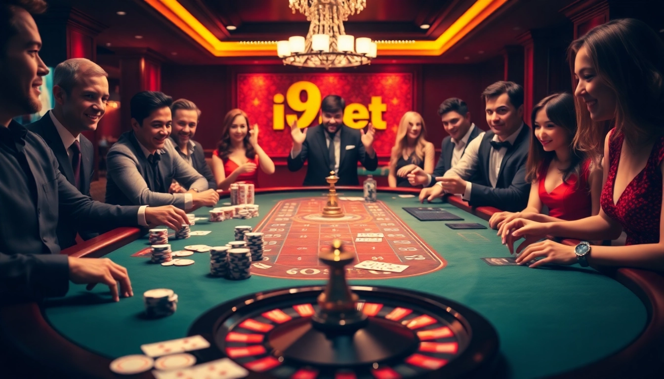 Players enjoying the thrill of games at i9bet casino table with vibrant colors.