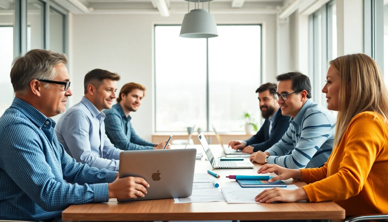 Group participating in construction management training with modern tools and collaborative energy.