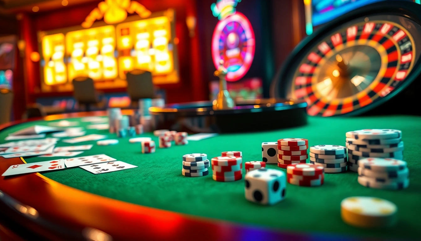 Terlibatlah dengan dunia mendebarkan dari dota2stavki.com melalui adegan kasino yang elegan menampilkan kartu, chip, dan roda roulette.